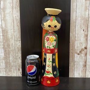 Vintage 13” Tall Bride Kokeshi Doll Wooden Bobble Head Kokeshi